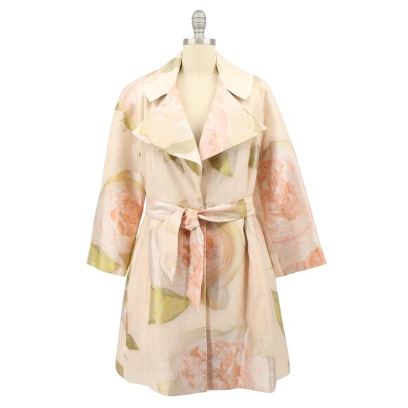 Bill Blass Saks Coat Floral Belted Union Made Jacquard Pink Jacket 12 - Picture 1 of 11